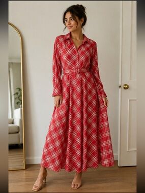 Vantage plaids red and white maxi dress lined In great condition